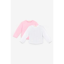 Le Mabelle Pembe Beyaz Uzun Kollu Penye 2'li Basic Tişört Paketi Pembe