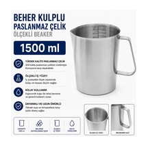 Beher Kulplu Paslanmaz Çelik 1500 Ml - Ölçekli Beaker