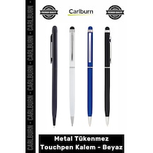 Kırtasiye Promosyon Logolu Baskılı Şık Kurumsal Dokunmatik Metal Tükenmez Touchpen Kalem Beyaz