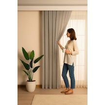 Keten İçeren Tül Perde Doğal Natural Ütü İstemez Salon Oturma Odası Yatak Odası Antre Gri