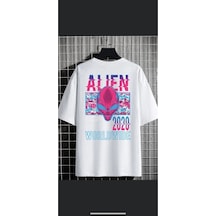 Startmore Erkek Beyaz Alıen Oversize Bisiklet Yaka Tshirt Beyaz