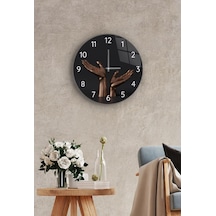 Çap 27 Cm Bronz El Dekoratif Cam Duvar Saati Beyaz - Siyah