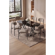 Robii Bohem 90x168 Sabit Yemek Masası Mutfak Masası Takımı 6'lı Polo Sandalye Takımı Cappuccino