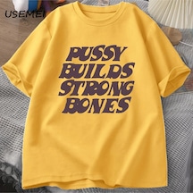 Flood Of Style Kedi Güçlü Kemikler Playboi Carti T-shirt Büyük Boy Streetwear İnşa 90s Pamuk Erkek Tee Gömle Sarı