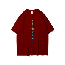 Flood Of Style Unisex Bordo 9 Gezegen Baskılı Oversize Bisiklet Yaka Tshirt