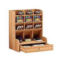 Kututr Çapraz 9 Bölme Çekmeceli Masaüstü Kalemlik Organizer Demonte Ceviz Çok Renkli