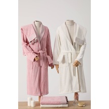 Nurpak Safir Pamuklu Aile Bornoz Seti - Krem - Gül Kurusu Gül Kurusu - Krem