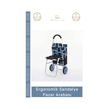 Pazararabası Sandalyeli Katlanabilir Market Alışveriş Çantalı Metal Gövde Ergonomik Sandalye Pazar