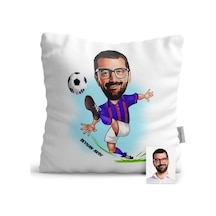 Kişiye Özel Futbolcu Bordo Mavi Karikatür Saten Yastık - 1
