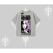 Tarzsokak Oversize Tshirt Too Good Anime Girl Grafik Baskılı Gri