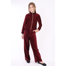 Toontoy Kids Toontoy Kız Çocuk 2'li Takım Dik Yaka Fermuarlı Sweatshirt & Beli Lastikli Cepli Bol Paça Eşofman Altı - Kadife Bordo
