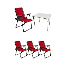 Natura 4 Adet Kamp Sandalyesi Oval Bardaklık Kırmızı + MDF Masa Kırmızı