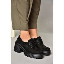 Fox Shoes R996054002 Siyah Süet Kalın Topuklu Kadın Ayakkabı Siyah