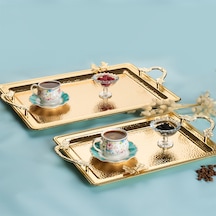 Porsima 3250 2 Li Gold Paslanmaz Çelik Kahve Servis Sunum Tepsisi