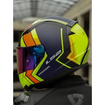 Rapid 2 Extra Race Full Face Motosiklet Kaskı Yarış Spoiler + Şeffaf + Gökkuşağı Vizörlü Mat Sarı - Mavi