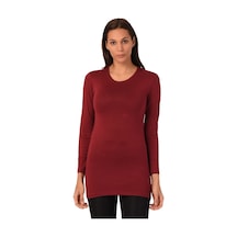 Yuvarlak Yaka Uzun Kollu Viskon Uzun Bordo Body