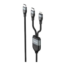 Duo Power 100w Çift Uçlu, Type-c To Lightning + Type-c Şarj Kablosu, Örgü Tasarım, 1.2 Metre, Siyah