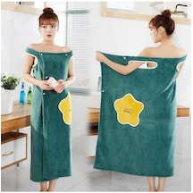 Pazly Kadınlar İçin Kışlık Kalın Peluş Bornoz, Koral Polar, Volanlı, Omuz Açık, Hızlı Kuruyan Havlu, Yeşil Yeşil