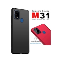 Galaxy M31 Kamera Korumali Mat Soft Esnek Kalite Silikon Kilif 332605143 - Kampanya-Renk / Cam Ekran Koruyucu(+15)-Siyah