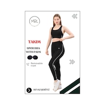 Missmaral Kadın Spor Takım Yüksek Bel Tayt Pedli Büstiyer Sport Team High Waist Padded Bustier Black 3049 Siyah Beyaz
