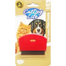 Catdoglife Orta ve Kısa Tüylü Bit Pire Kedi Tarağı Kırmızı
