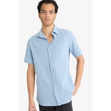 Defacto Slim Fit Dar Kesim Polo Yaka Kısa Kollu Gömlek F6343ax25aube299 Mavi