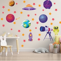 Gezegenler Teleskop Ve Yıldız Temalı Sticker Duvar Seti
