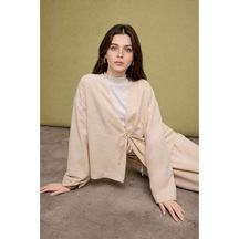 Defacto Regular Fıt Keten Karışımlı Bej Kimono I1780ax26hser37 Ekru-er37