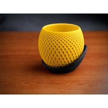 3d Baskı Küre Saksı - Kafes Dokulu İki Parçalı Dekoratif Saksı - Sarı-siyah