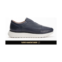 Fame Step Hakiki Deri Erkek Yürüyüş Ayakkabısı Casual Comfort Ayakkabı Günlük Rahat Taban Ortopedik Bağcıksız Ortopedik Ayakkabı Lacivert Sneaker Genoa