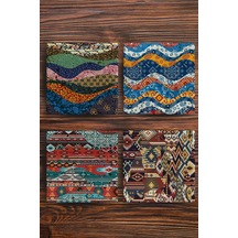 Baskılı Doğaltaş Bardak Altlığı 4'lü Set - Doğal Taş Bardak Altı Çok Renkli