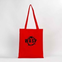 Wasp Logo Text Kırmızı Gabardin Bez Çanta