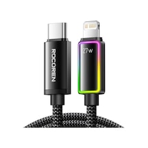 27w Type-c To Lightning Rgb Aydınlatmalı Örgülü Şarj Ve Data Kablosu 1 Metre Standart
