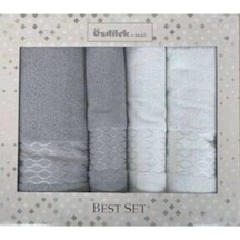 Elissa Best Set Hamam Seti Banyo Havlu Takımı Gri-beyaz Gri