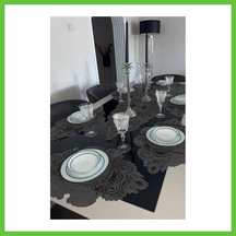 Bezos Amerikan Servis, 1 Runner 6 Supla Yemek Servis Takımı, Masa Örtüsü Seti, Servis Sunum Seti - Siyah Dmc