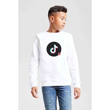 Tik Tok Simge Logo Tik Tok Baskılı Unisex Çocuk Beyaz Sweatshirt (534758695)