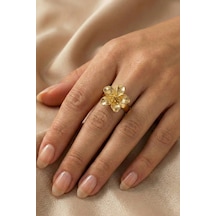 Gold Ayarlanabilir Sade Sakura Çiçeği Yüzük Çok Renkli