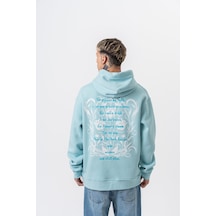 Respire Erkek Garden Baskılı Kapüşonlu Oversize Hoodie Bebe Mavi