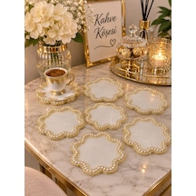 Kahve Sunum Pedi El Yapımı İnci Ve Gold Detaylı 15x15 Ölcü 5 Adet