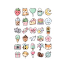30 Adet Pastel Sevimli Tasarım Sticker Seti - Laptop Defter Telefon Ajanda Çok Renkli