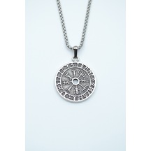 Vegvisir Pusula - Viking Sembol Örme Zincir Kolye Gümüş