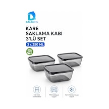 3 Lü Kare Saklama Kabı Seti 3x250 Ml Füme Şeffaf Siyah Kapaklı Bpa İçermez