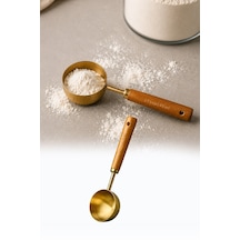 45 Ml Ahşap Saplı Gold Kahve Ölçü Kaşığı Paslanmaz Çelik Kahve Çay Mama Ölçme Kaşığı Altın