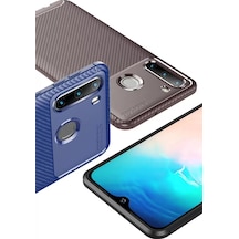 Newface Samsung Galaxy A21 Kılıf Auto Focus Karbon Kapak - Kahverengi