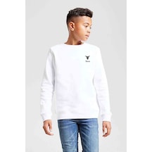 Tshirthane Boğa Burcu Baskılı Unisex Çocuk Beyaz Sweatshirt Beyaz
