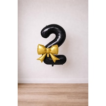 Gold Fiyonk & Siyah 2 Rakam Folyo Balon Seti Gold Siyah