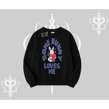 Biskilet Sweatshirt Sevimli Tavşan Some Bunny Loves Me Baskılı Siyah