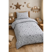 Tek Kişilik Nevresim Takımı 160x220cm 2 Yastık Kılıfı Lastikli Çarşaflı 120x200+30 Yıldız Desenli Gri