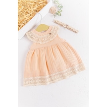Baby Güpür Yakalı Bandanalı Yazlık Müslin Bebek Elbise