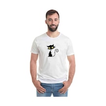 Kara Kedi Yavru Cadılar Bayramı Baskılı Beyaz Erkek Tshirt